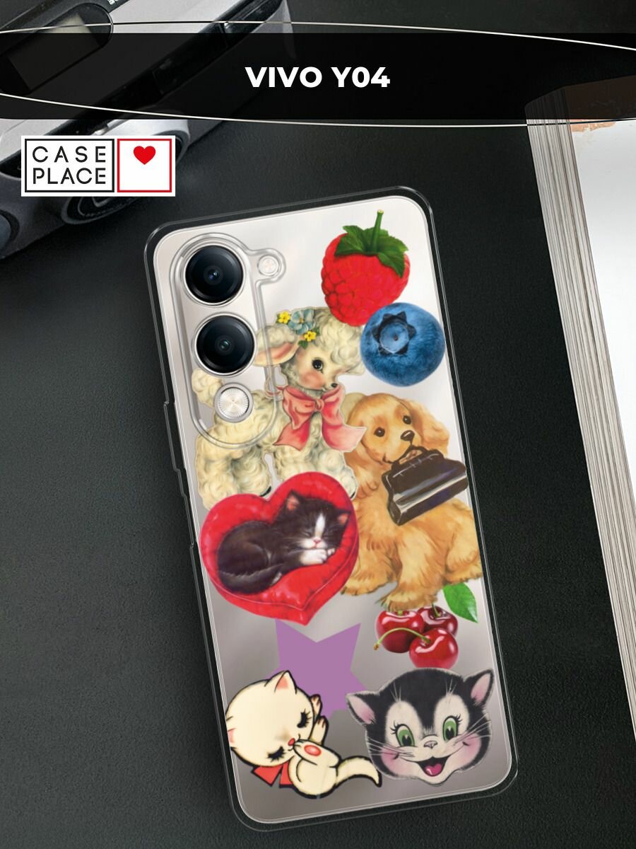 Чехол на Vivo Y04 / Виво Y04 с принтом "Милые стикеры", прозрачный