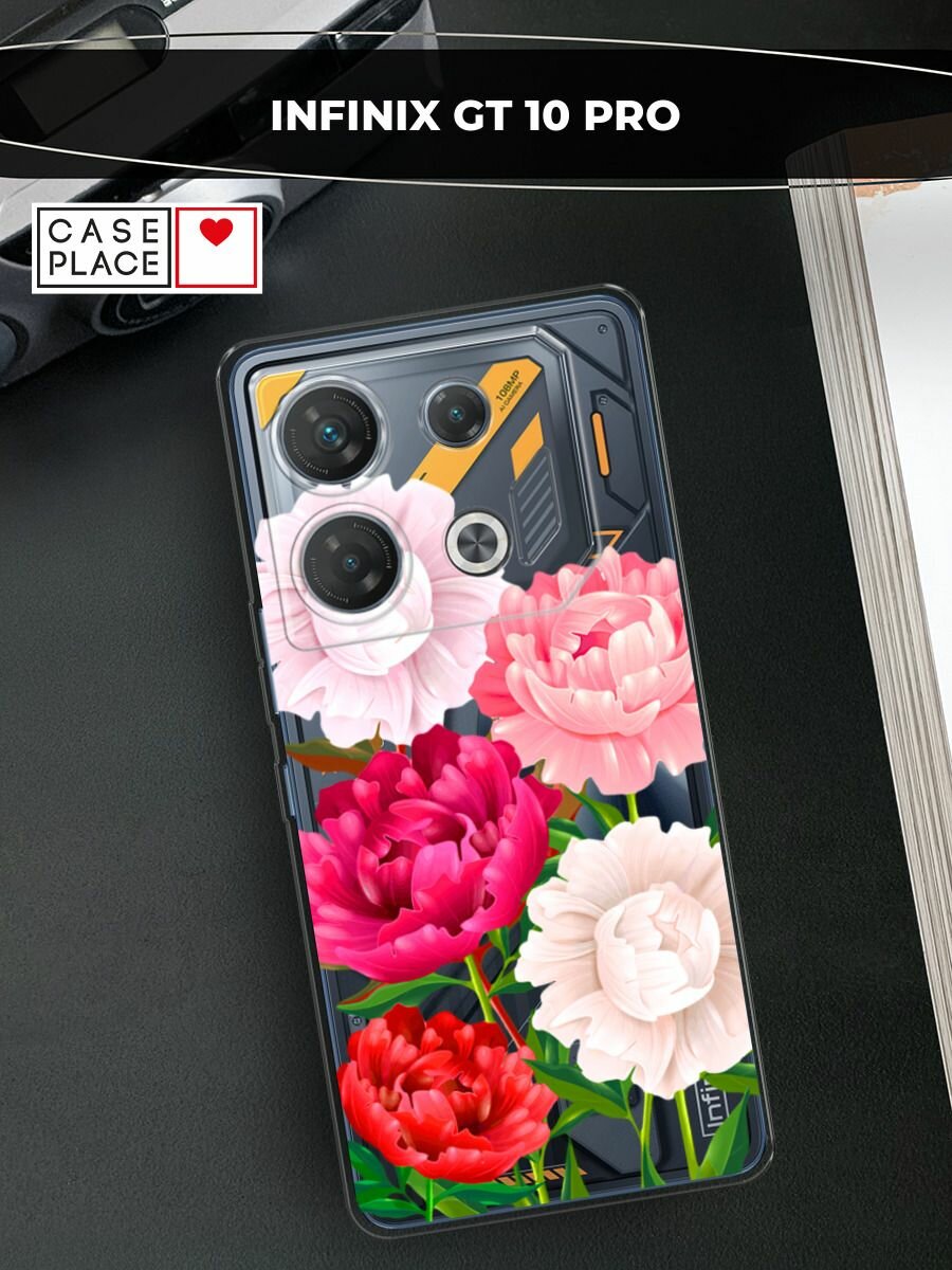 Чехол на Infinix GT 10 Pro / Инфиникс GT 10 Про с принтом "Большие пионы", прозрачный