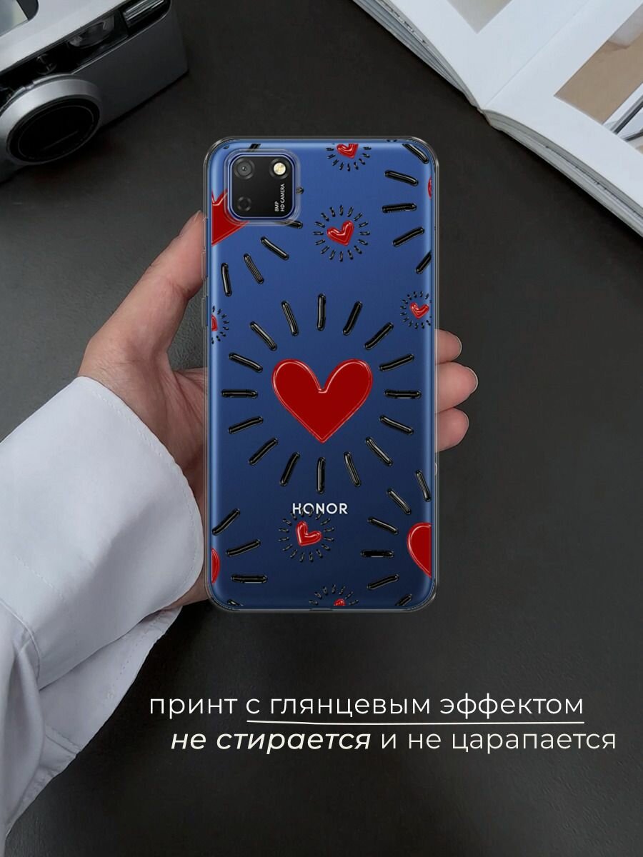 Чехол на Honor 9S/Huawei Y5p / Хонор 9S/Хуавей Y5p с принтом "Бордовые сердца паттерн" — фото 1