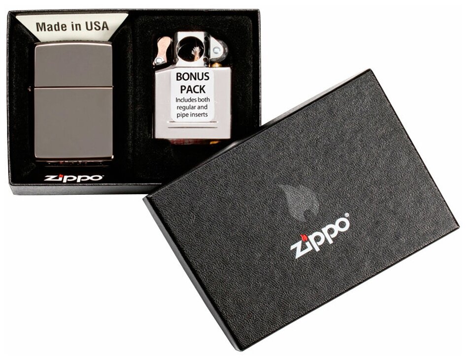 Оригинальный подарочный набор ZIPPO 29789: бензиновая зажигалка ZIPPO с покрытием Black Ice® + блок для трубок