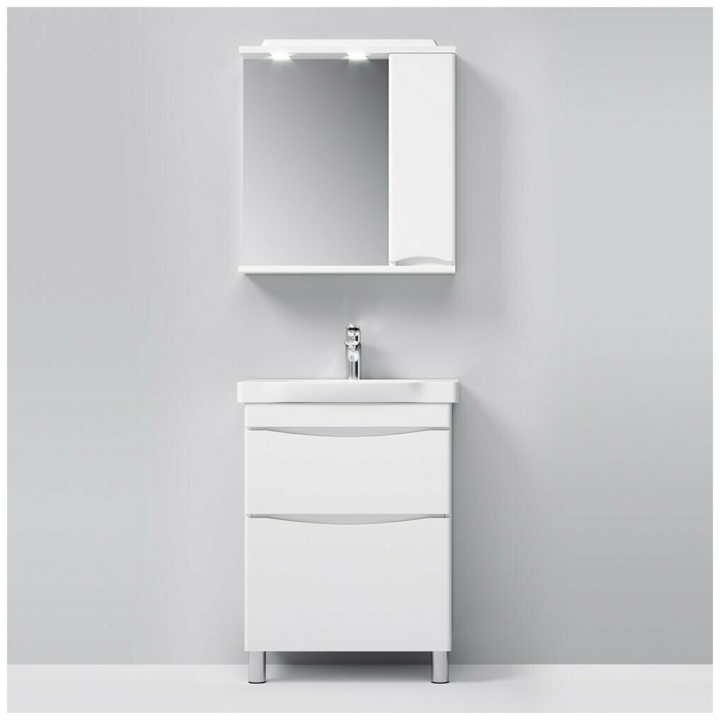 Комплект мебели для ванной AM.PM Like M80FSX652WG/W65/MPR651 тумба 65 см белая напольная с раковиной и зеркальный шкаф правый
