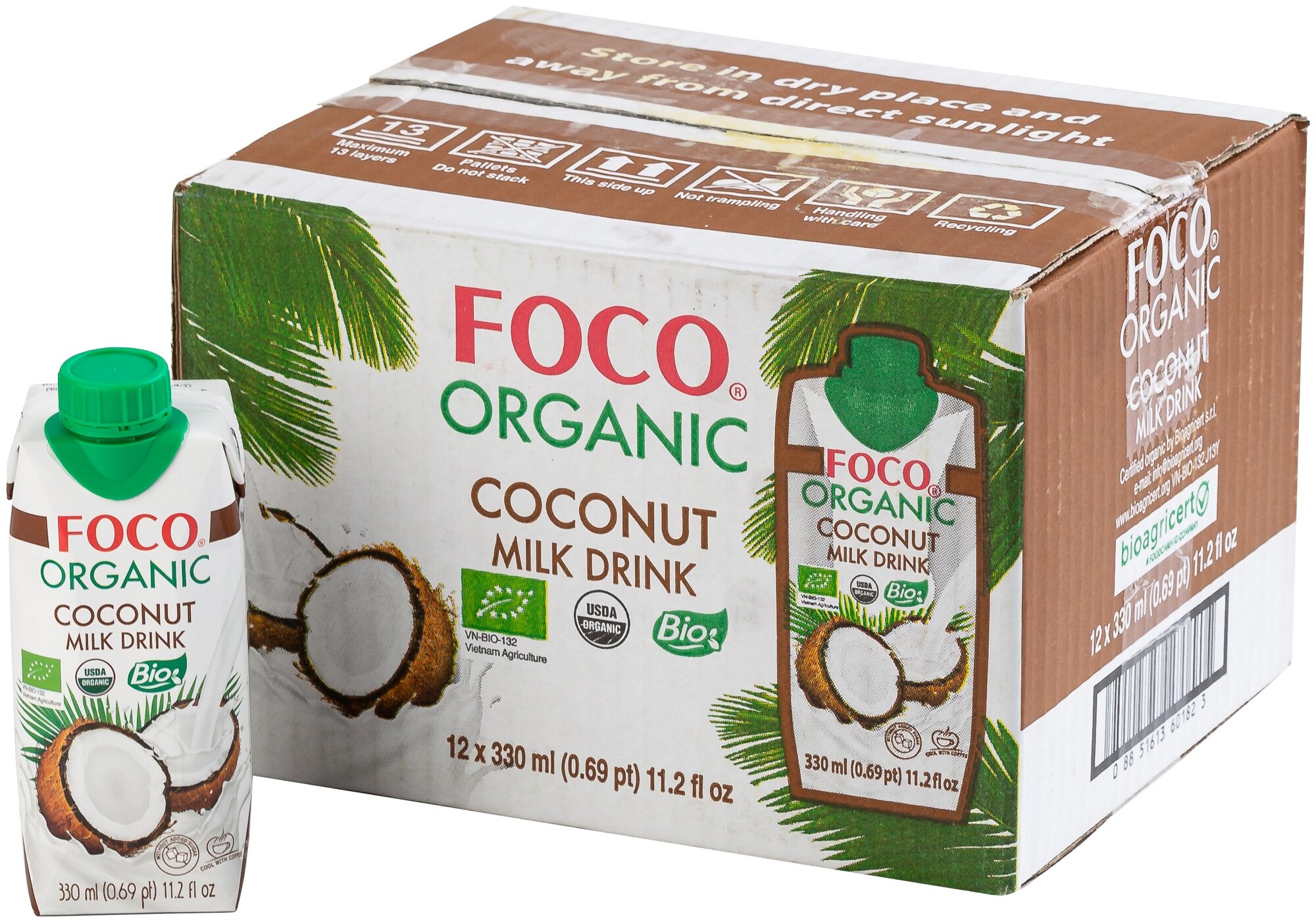 330 МЛ ORGANIC Кокосовый напиток без сахара "FOCO", Tetra Pak - коробка (12 шт) - фотография № 1