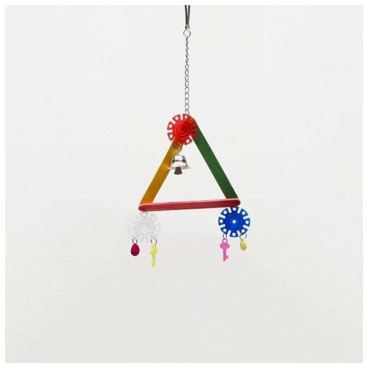 Адель Игрушка для птиц "Разноцветный треугольник", с колокольчиком, микс - фотография № 5
