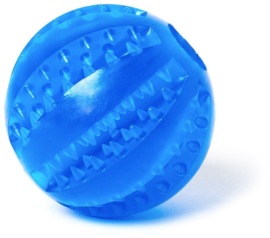 Игрушка мяч для собак резиновый неубиваемый, Чистые клыки, Играй Гуляй, диаметр - 7 см, синий
