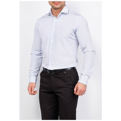 фото Рубашка мужская длинный рукав greg 121/139/412/z, полуприталенный силуэт / regular fit, цвет белый, рост 174-184, размер ворота 44