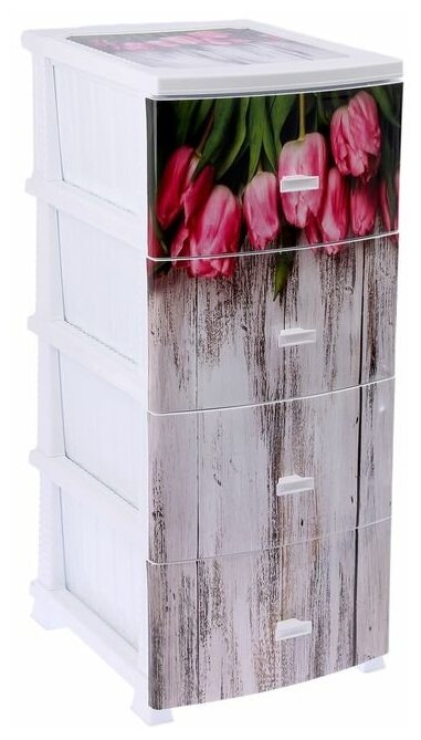 Росспласт Комод 4-х секционный «Декор. Тюльпаны», рисунок микс - фотография № 8