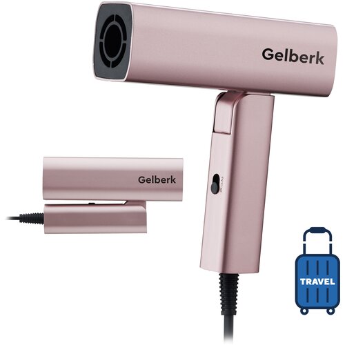 Фен для волос дорожный / фен со складной ручкой / Gelberk GL-D007 / Мощность: 900 Вт / 2 режима / компактный фен / розовый фен