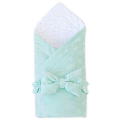 Одеяло на выписку 90х90 «Звездочки», с бантом на резинке летнее, мята