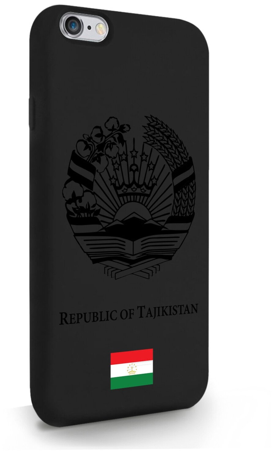 Черный силиконовый чехол SignumCase для iPhone 6/6s Черный лаковый Герб Таджикистана для Айфон 6/6с