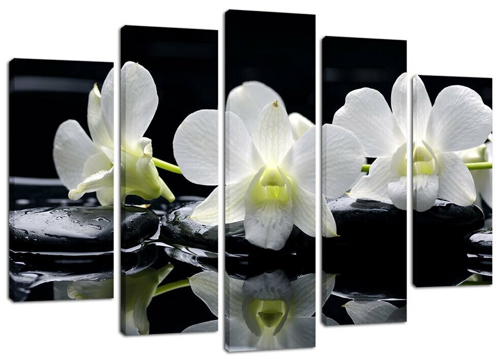 Модульная картина Белые орхидеи на камнях 80х140 см.