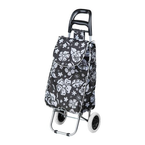 фото Сумка-тележка хозяйственная на колесах 30 кг, черная, цветы, perfecto linea (42-307014)