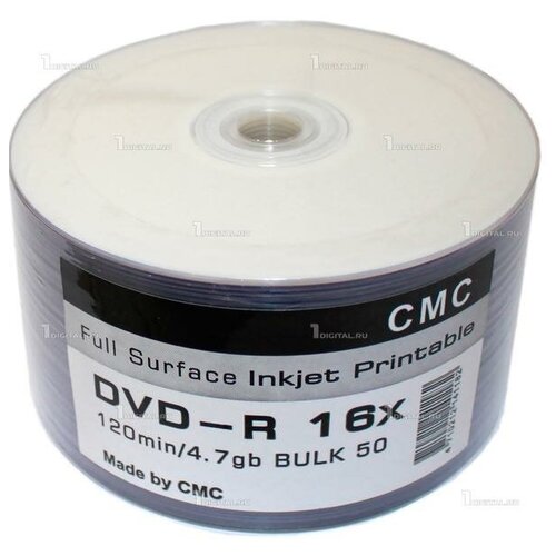 DVD-диск CMC 4.7 Gb, Full Ink Print (50 шт) оптический диск mirex dvd r 4 7 gb ul130028a1t ink printable