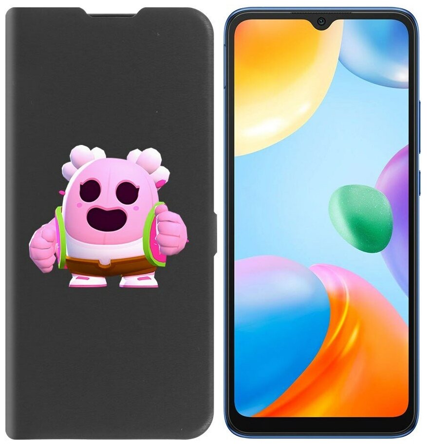 Чехол книжка Krutoff Эко Book для Xiaomi Redmi 10C Brawl Stars-Сакура Спайк (черный)