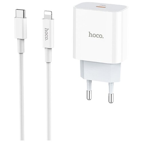 Сетевое зарядное устройство HOCO C76А Type-C 20W Speed charger PD белый + кабель (для iPhone 11-12 серий) азу 1 usb 18w 1 pd 20w z52 hoco кабель type с to lighting черный