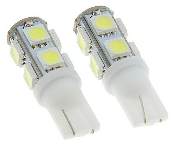 Автолампа светодиодная Cartage, T10 W5W, 12 В, 9 SMD-5050, набор 2 шт