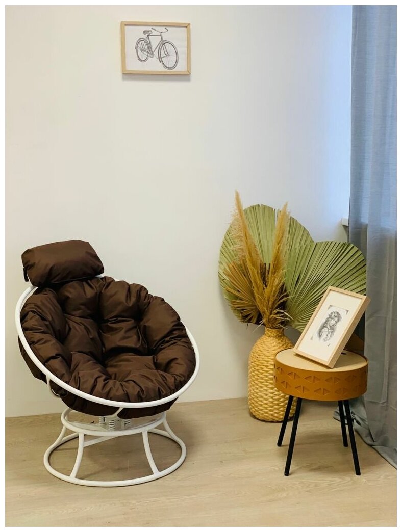 Кресло m-group папасан пружинка мини белое, коричневая подушка - фотография № 4