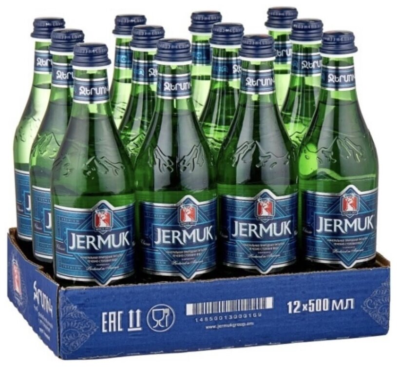 Вода минеральная Джермук 0,5 л х 12 бутылок, газированная, стекло