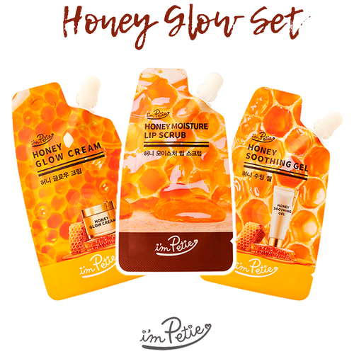 Im Petie Набор Средств на основе меда Honey Glow (Крем для лица, гель для лица, скраб для губ)