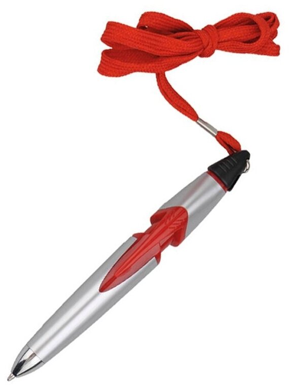 Ручка шариковая на шнуре серебристая/красная