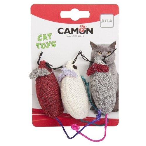 Camon игрушка для кошек мышь джутовая, комплект 3 мыши
