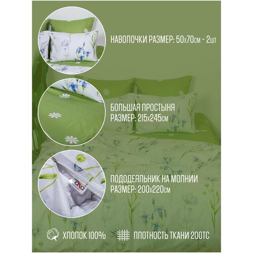 Комплект постельного белья Сатин-Комфорт евро, наволочки 50х70 см, Зеленый, 16-33-4А-Н50