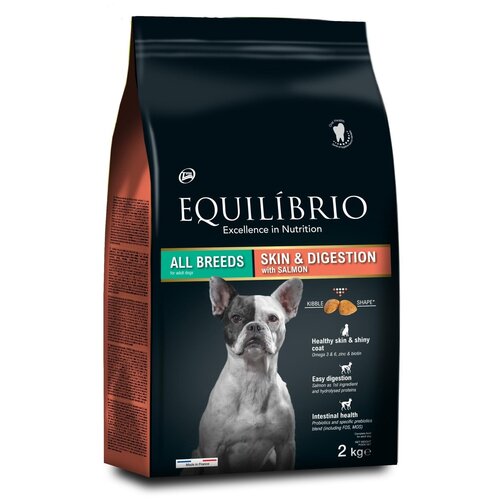 EQUILIBRIO ADULT DOG ALL BREEDS SKIN & DIGESTION SALMON для взрослых собак всех пород для здоровой кожи и чувствительного пищеварения с лососем (2 кг)