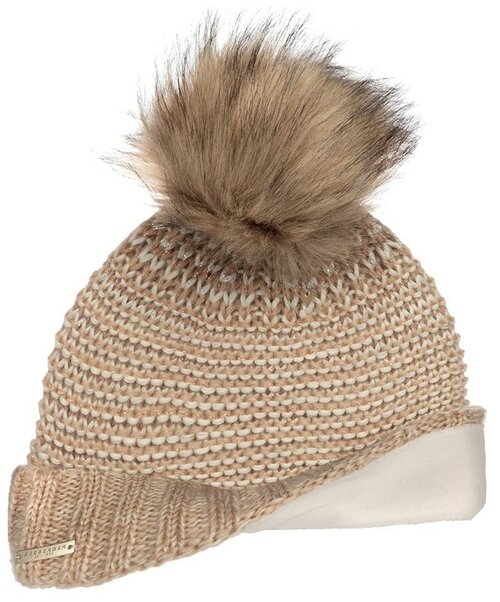 Шапка SEEBERGER арт. 18242-1 POMPOM BEANIE (белый / песочный), размер ONE