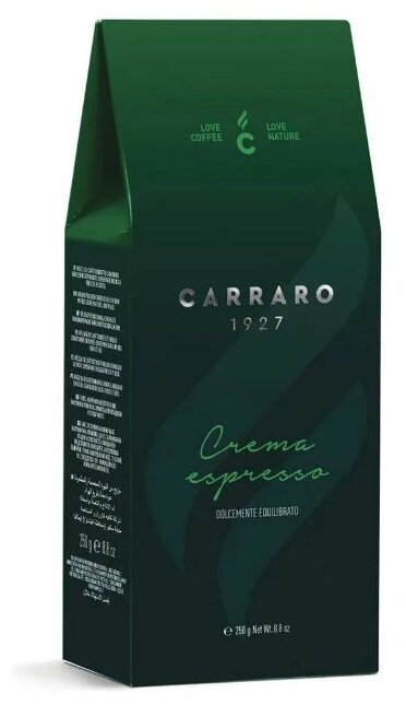 Кофе молотый Carraro Crema Espresso 250 гр картон - фотография № 1