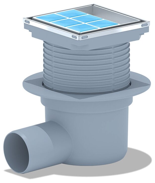 фото 50 трап с гориз. спуском, рег решетка 100х100 нерж АНИ пласт TA5802 (под плитку)