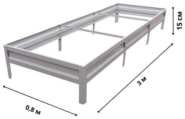 Оцинкованная грядка 0,8х3 м, высота 15 см