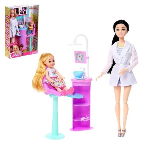 Кукла-модель шарнирная «Стоматолог Виктория» с малышом и аксессуарами, брюнетка