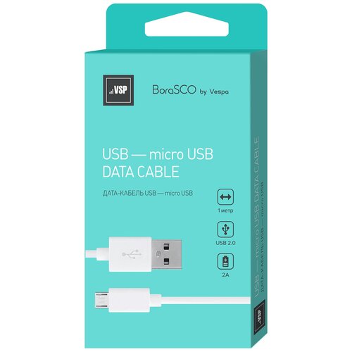 Дата-кабель USB - micro USB, 2А, 1м, белый, BoraSCO (VSP) кабель borasco usb micro usb 2а 1м белый