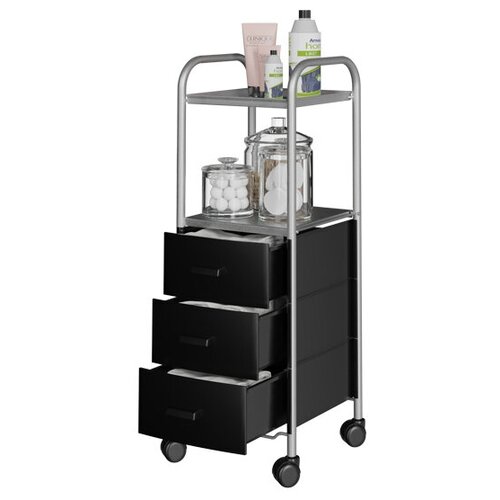 Тумба-стеллаж с ящиками пластиковая на колесиках GiroCo Rio черная для ванной, прихожей, детской, кухни, офиса/Стеллаж/Этажерка 3 ящика,34,5х33,5х95 см