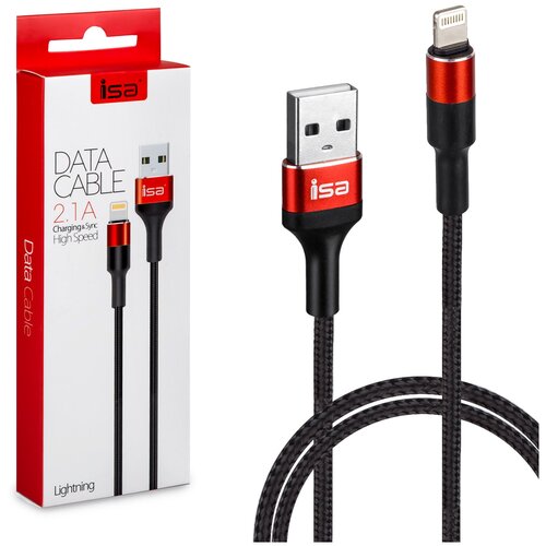 Кабель USB Lightning 1.2m 2.1A Nylon+Metal ISA черный