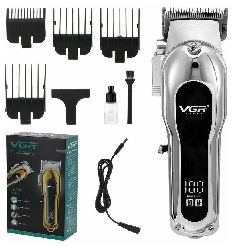 Профессиональный триммер для стрижки волос VGR V-680, Машинка для стрижки волос VGR V-680, серебреный и золотой - фотография № 2