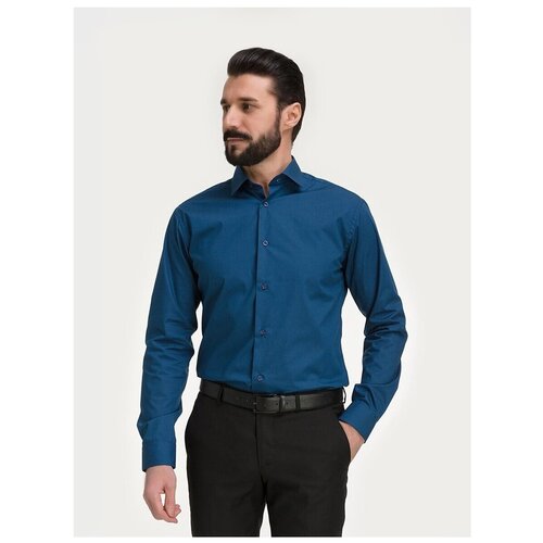фото Рубашка мужская длинный рукав greg 230/139/db/z/8p_gb, полуприталенный силуэт / regular fit, цвет синий, рост 174-184, размер ворота 38