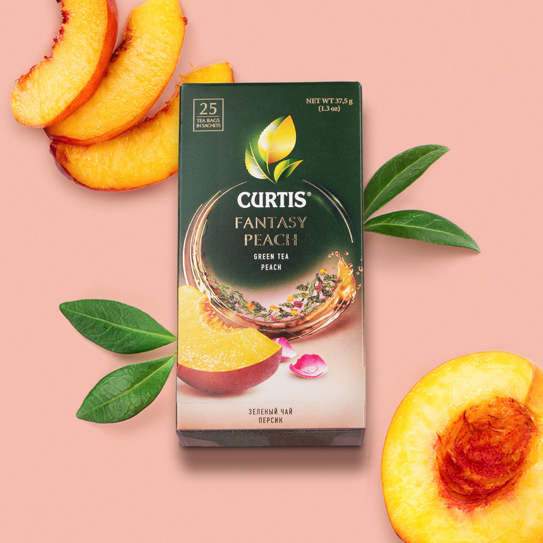 Чай Curtis Fantasy Peach зеленый c шиповником кусочками яблок и лепестками розы 25*1.5г Компания Май - фото №2