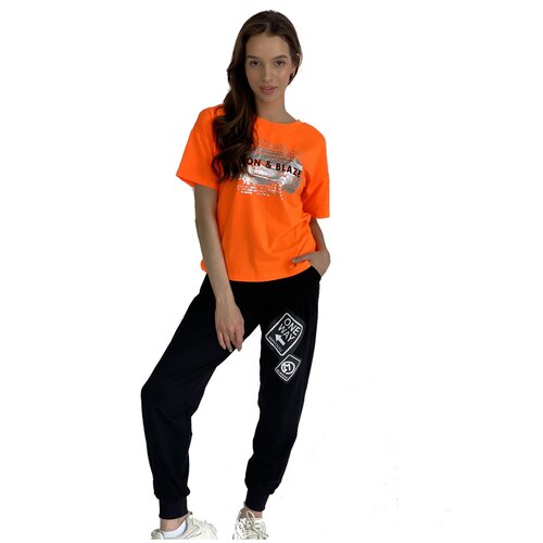 фото Женские брюки свободные,натали,черные с принтом,размер 42