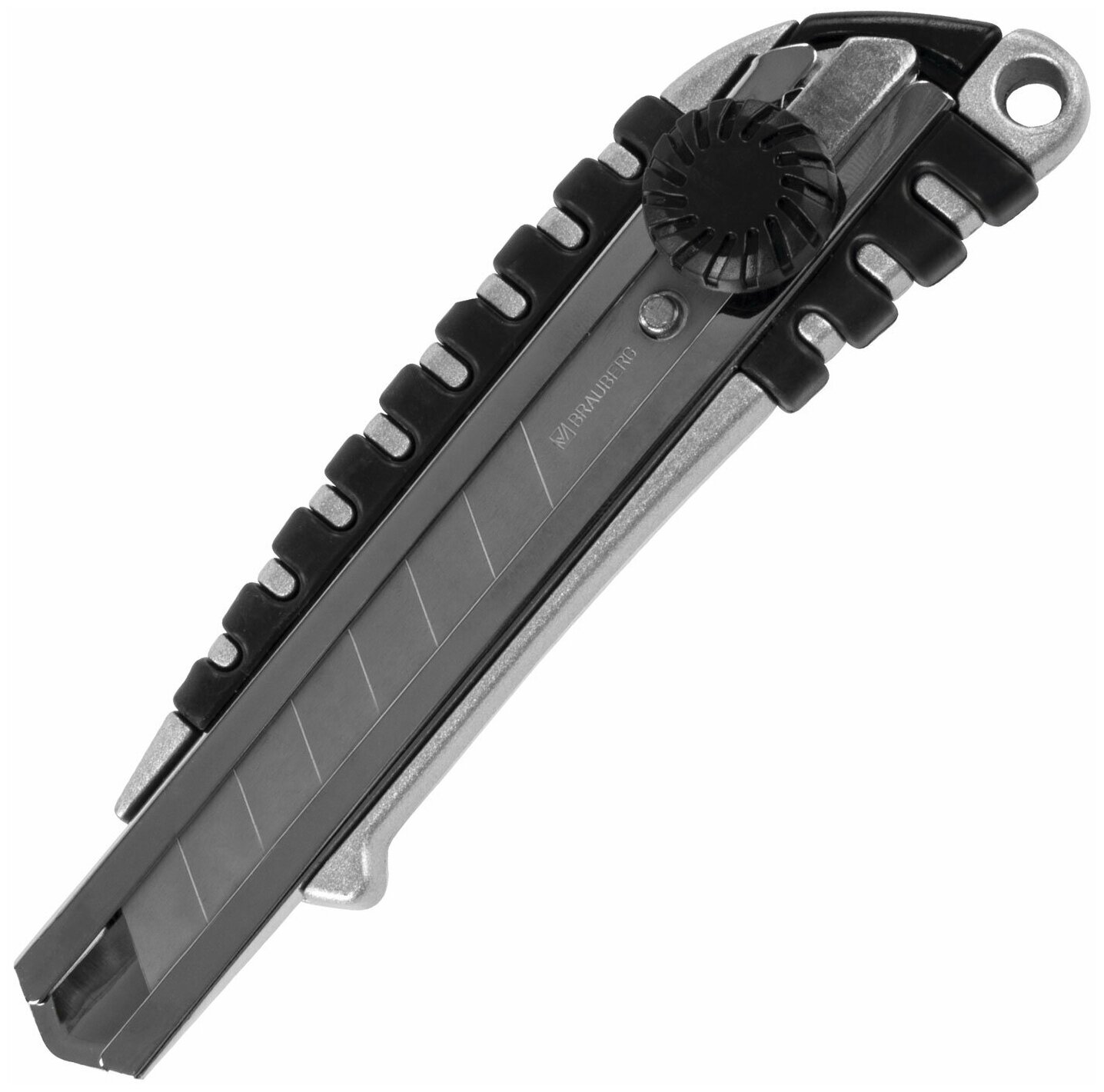 Нож канцелярский 18 мм BRAUBERG "Metallic", роликовый фиксатор, резиновые вставки, металл, 237159 - 1 шт.
