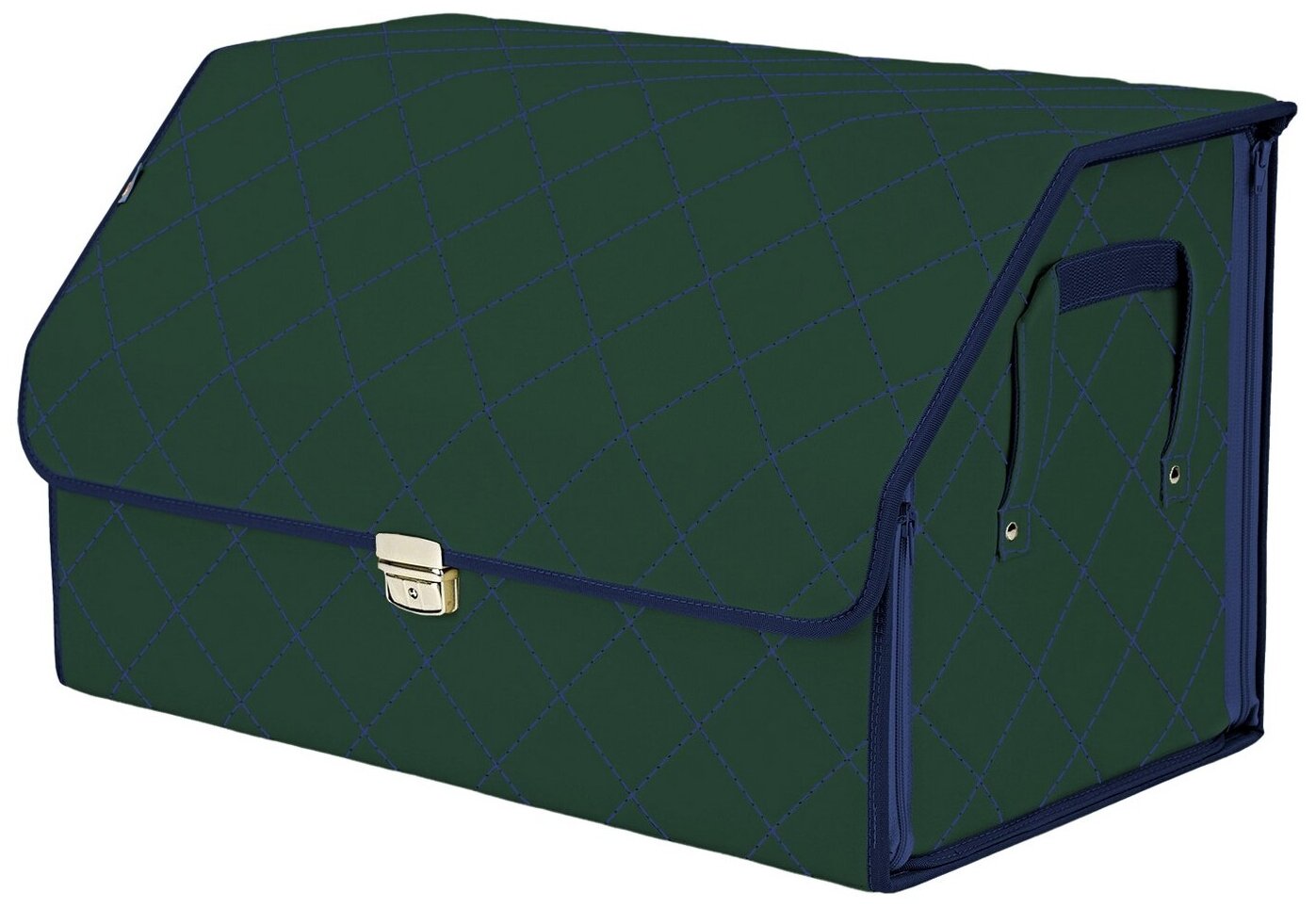 Органайзер-саквояж в багажник "Союз Премиум" (размер XL). Цвет: зеленый с синей прострочкой Ромб.