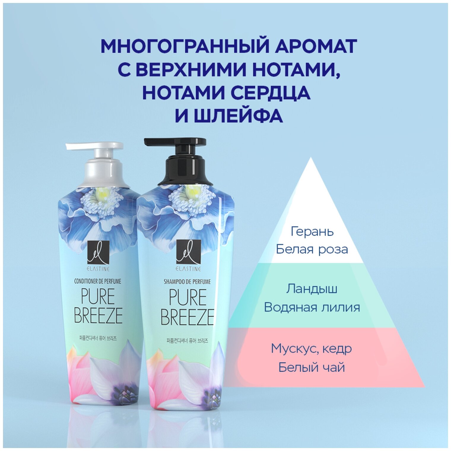 Кондиционер Elastine (Эластин) парфюмированный для всех типов волос pure breeze 600мл LG Household & Health Care - фото №3