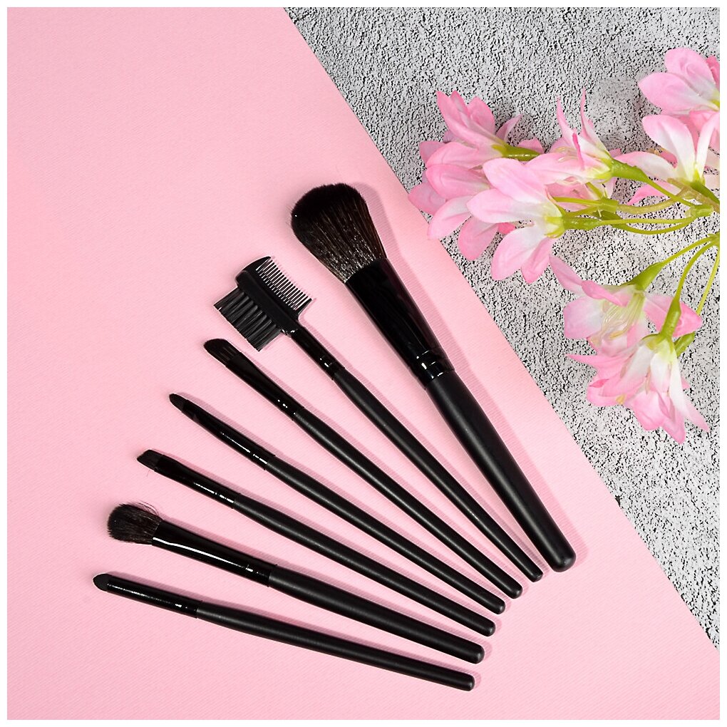 фото ЮниLook Набор кистей для макияжа 7шт професс, дерево, синтетич. нейлон, 15см, черный, 26905-26 6 наборов