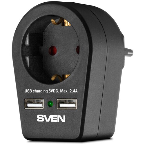 Фильтр SVEN SF-S1U (1 евро розетка, 2 USB) черный, блистер