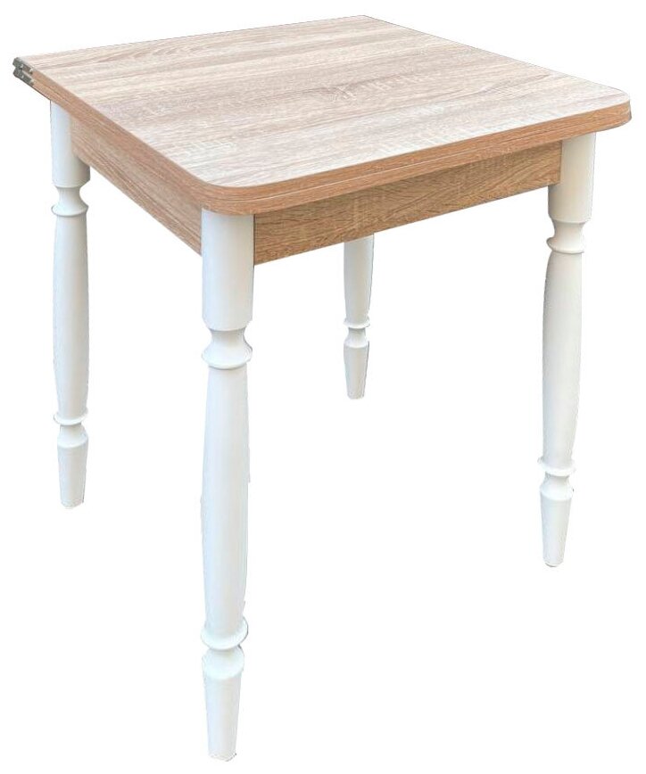 фото Стол BR-SLB60-DS квадратный раскладной в прямоугольный цвет под натуральный дуб на четырех точеных белых ножках