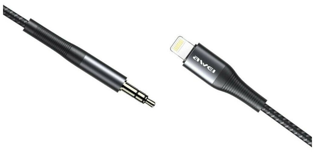 AWEI CL-116L аудио кабель Lightning to AUX 3.5 mm, 1 м, Черный