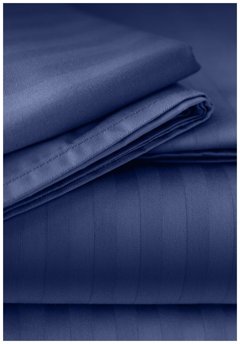 Комплект постельного белья LOVEME 1,5 спальный, страйп-сатин, цвет синий (Indigo) - фотография № 9