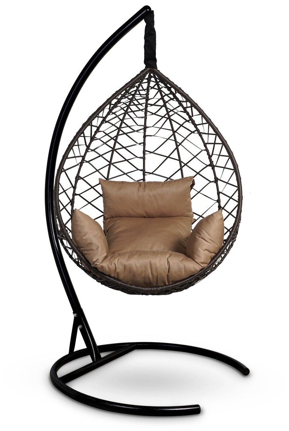 Подвесное кресло-кокон ALICANTE коричневый + каркас (бежевая подушка) - фотография № 1