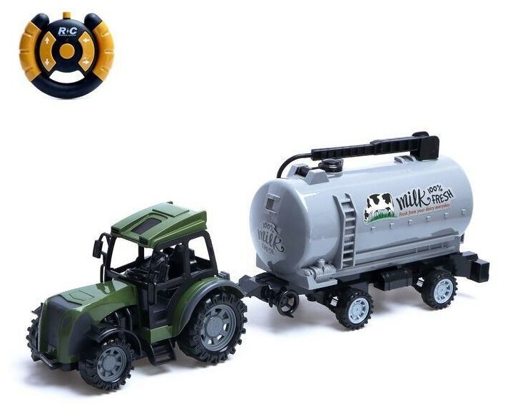 Трактор радиоуправляемый "Фермер" с цистерной работает от батареек цвет зелёный