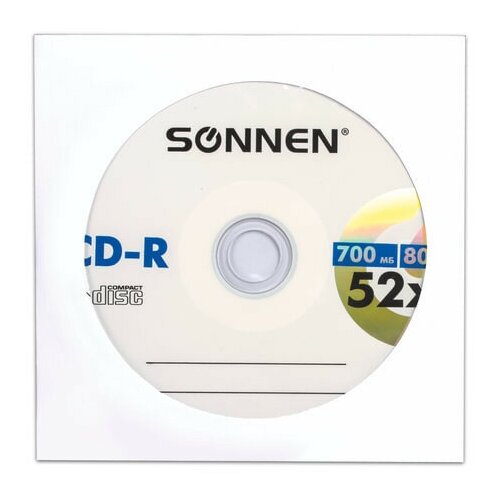 Диск CD-R SONNEN, 700 Mb, 52x, бумажный конверт (1 штука), 512573 sonnen диск cd rw sonnen 700 mb 4 12x slim case 1 штука 512579 15 уп