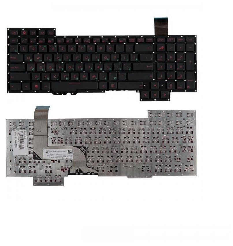 0KNB0-E601RU00 Клавиатура для ноутбука Asus G751 черная без рамки красный принт прямой Enter ZeepDeep 1929₽